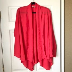 Coral semi sheer waterfall cardigan